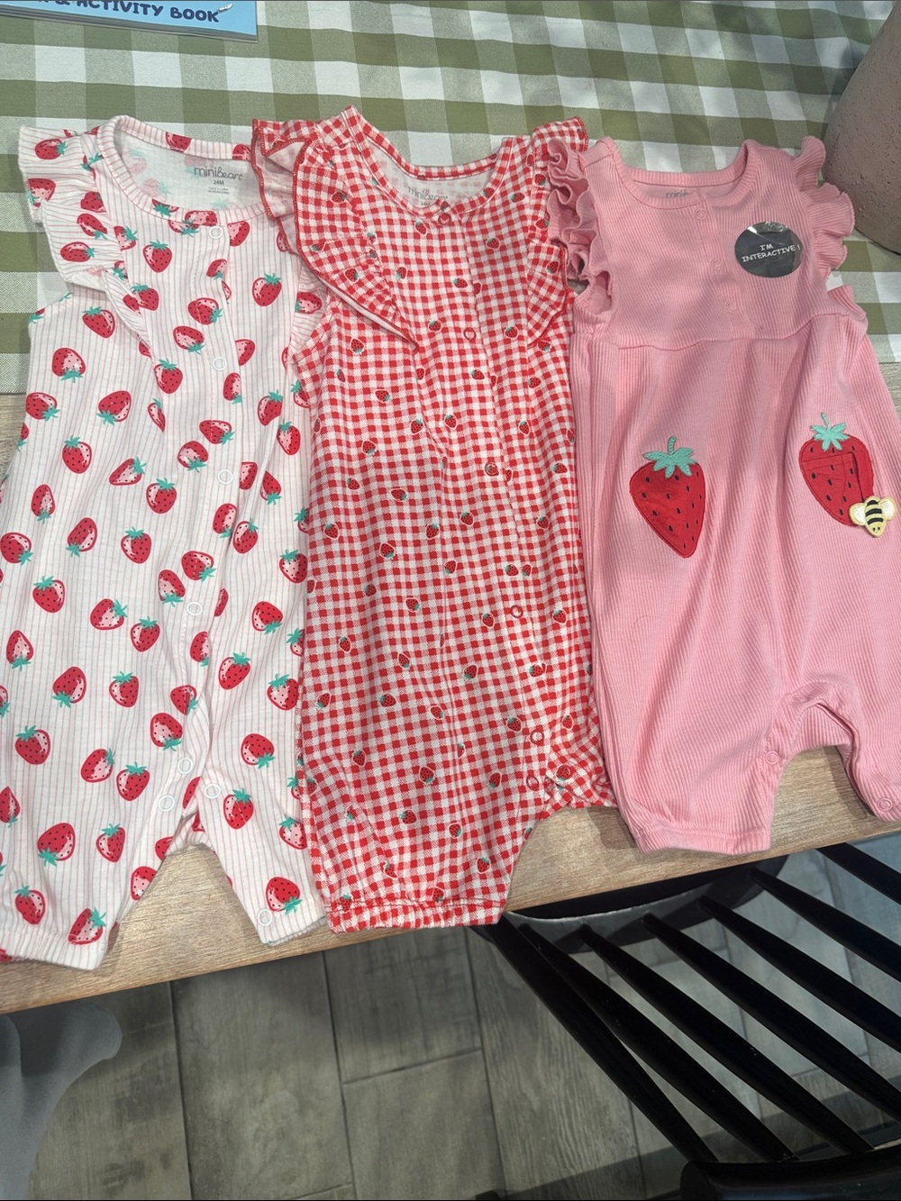 3-Pack Strawberry Print Pink Red Baby Girl One-Piece Bodysuits